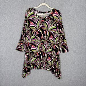 Westbound Tunic Top‎ XL Black Lime Abstract Tropical Stretch Asymmetric Artsy
